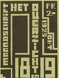 Jos Leonard, Omslagillustratie 'Plastiese Dmslagteekening', in: Het Ooerzicht, [[(1923), nr. 18-19