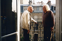 Michel Seuphor en Jan D'Haese op het balkon aan de Avenue Emile Zola, Parijs